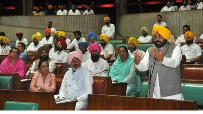 Punjab CM Bhagwant Mann addressing the Vidhan Sabha on Thursday. (Ravi Kumar/HT) Punjab CM Bhagwant Mann addressing the Vidhan Sabha on Thursday. (Ravi Kumar/HT)