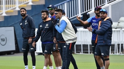 Indian players participate in a training session ahead of the fifth cricket test match between England and India at Edgbaston in Birmingham, England. (AP) Indian players participate in a training session ahead of the fifth cricket test match between England and India at Edgbaston in Birmingham, England. (AP)
