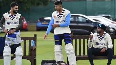 India's Virat Kohli, left, and Shubman Gill, center, prepare to bat in the nets (AP) India's Virat Kohli, left, and Shubman Gill, center, prepare to bat in the nets (AP)
