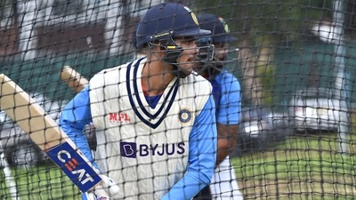 India's Shubman Gill bats in the nets during a training session ahead of the fifth cricket test match between England and India at Edgbaston in Birmingham, England (AP) India's Shubman Gill bats in the nets during a training session ahead of the fifth cricket test match between England and India at Edgbaston in Birmingham, England (AP)