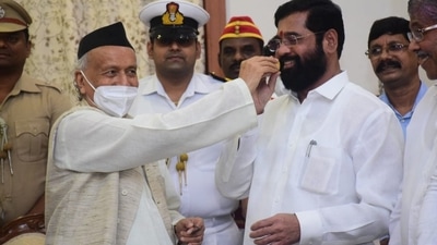 Maharashtra CM-designate Eknath Shinde with Maharashtra governor Bhagat Singh Koshiyari. Maharashtra CM-designate Eknath Shinde with Maharashtra governor Bhagat Singh Koshiyari.