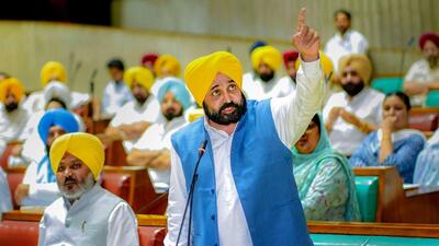 Punjab chief minister Bhagwant Mann speaks during the ongoing Assembly session, in Chandigarh on Thursday. (PTI) Punjab chief minister Bhagwant Mann speaks during the ongoing Assembly session, in Chandigarh on Thursday. (PTI)