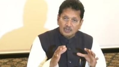 Deepak Kesarkar speaking to the press in Goa on Thursday.&nbsp;