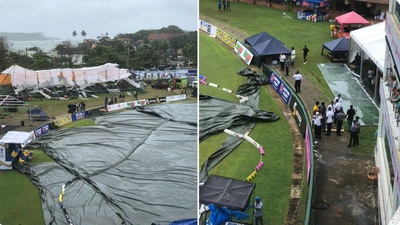 Rain, storm damage structure inside Galle stadium