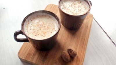 Nutmeg milk: Drinking a glass full of milk with a dash of nutmeg can help in improving sleep conditions. Milk contains tryptophan, an essential amino acid that helps to raise serotonin and melatonin levels in the body, both of which can help induce sleep. (Pinterest) Nutmeg milk: Drinking a glass full of milk with a dash of nutmeg can help in improving sleep conditions. Milk contains tryptophan, an essential amino acid that helps to raise serotonin and melatonin levels in the body, both of which can help induce sleep. (Pinterest)
