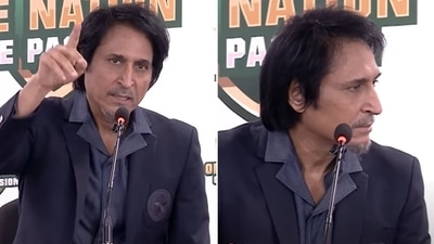 Ramiz Raja lost his cool at a reporter's question. (PCB Screengrab) Ramiz Raja lost his cool at a reporter's question. (PCB Screengrab)