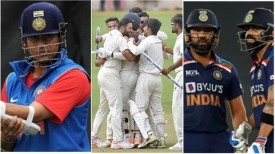 From L to R: Sachin Tendulkar, MP players celebrating the Ranji Trophy title, Rohit Sharma with Virat Kohli (Getty/PTI) From L to R: Sachin Tendulkar, MP players celebrating the Ranji Trophy title, Rohit Sharma with Virat Kohli (Getty/PTI)