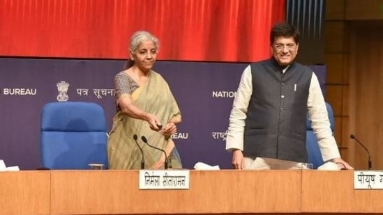 Union finance minister Nirmala Sitharaman releases assessment report of the States and Union Territories under (BRAP) &nbsp;2020 in presence of Union commerce minister Piyush Goyal.&nbsp;(Twitter/@nsitharamanoffc)