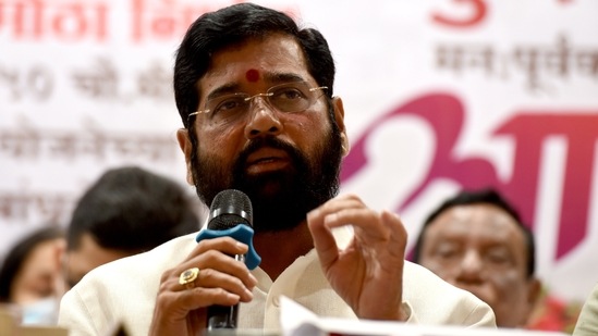 Eknath Shinde said his government will take the ideology of Balasaheb Thackeray and 'Dharmveer ' Anand Dighe forward.(HT Photo) Eknath Shinde said his government will take the ideology of Balasaheb Thackeray and 'Dharmveer ' Anand Dighe forward.(HT Photo)