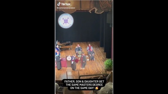 The man received his master's degree on the same day as his son and daughter. (goodnews_movement/Instagram) The man received his master's degree on the same day as his son and daughter. (goodnews_movement/Instagram)