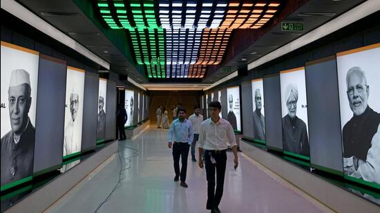 Visitors at the Pradhanmantri Sangrahalaya in New Delhi. (ANI Photo)