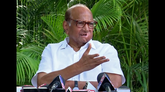 NCP chief Sharad Pawar addresses a press conference, in Delhi on Sunday. (ANI)