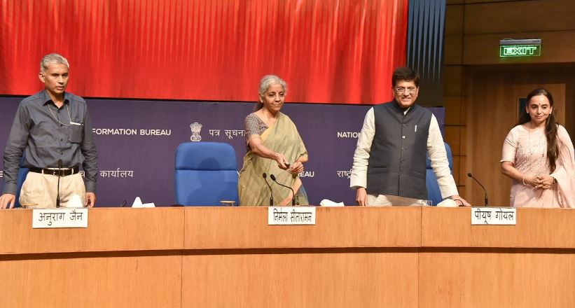 Union finance minister Nirmala Sitharaman releases assessment report of the States and Union Territories under (BRAP) &nbsp;2020 in presence of Union commerce minister Piyush Goyal.&nbsp; (Twitter/@nsitharamanoffc)