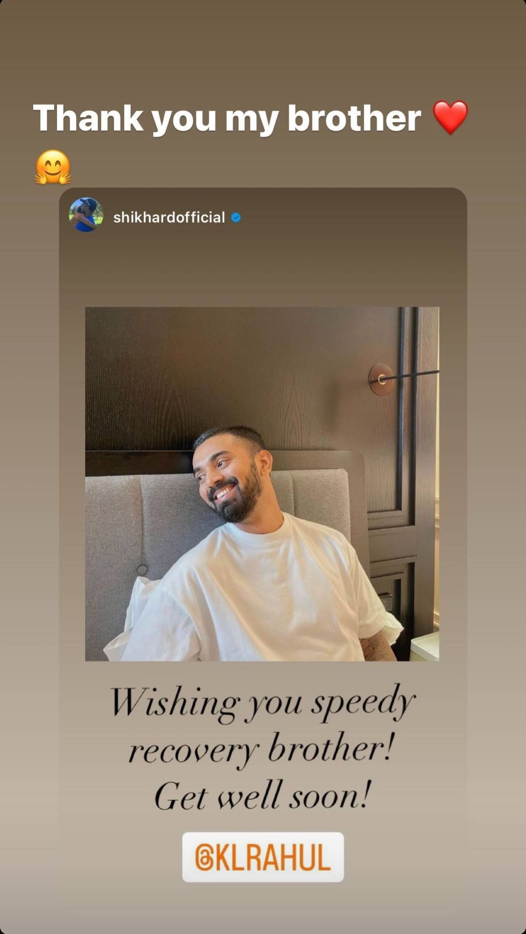 Rahul responded to Dhawan's message. (KL Rahul Instagram) Rahul responded to Dhawan's message. (KL Rahul Instagram)