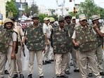 Udaipur: Police stand guard amid protests over killing of a tailor.  (AFP)(HT_PRINT)