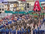 Jagannath Yatra: Chariot of Lord Jagannath being pulled towards the Singhdwar, ahead of the Rath Yatra festival, in Puri, (PTI) Jagannath Yatra: Chariot of Lord Jagannath being pulled towards the Singhdwar, ahead of the Rath Yatra festival, in Puri, (PTI)