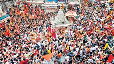 Hindu devotees pull the ‘Rath’, or the chariot of Lord Jagannath, during the annual Rath Yatra, in Udaipur on Friday. (Reuters) Hindu devotees pull the ‘Rath’, or the chariot of Lord Jagannath, during the annual Rath Yatra, in Udaipur on Friday. (Reuters)