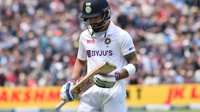 India's Virat Kohli leaves the field after being dismissed by England's Matthew Potts during the first day of the fifth cricket Test (AP)