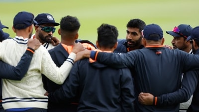India's Jasprit Bumrah with teammates during the warm up before the match&nbsp; (Action Images via Reuters)
