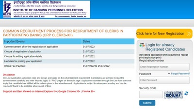 IBPS Clerk Recruitment 2022: Online registration including edit/modification of application by candidates will end on July 21, 2022. (ibps.in)