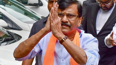 Shiv Sena leader Sanjay Raut at the Enforcement Directorate office for questioning in an alleged money laundering case linked to the redevelopment of Patra Chawl, in Mumbai. (PTI) Shiv Sena leader Sanjay Raut at the Enforcement Directorate office for questioning in an alleged money laundering case linked to the redevelopment of Patra Chawl, in Mumbai. (PTI)