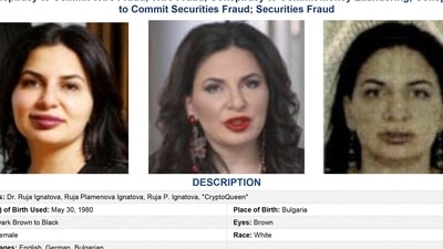 This image of a "Most Wanted" poster obtained from the FBI on June 30, 2022, shows Ruja Ignatova. - Ignatova, dubbed the "Crypto Queen." after she raised billions of dollars in a fraudulent virtual currency scheme was placed on the FBI's 10 most wanted fugitives list June 30, 2022. (Photo by Handout / FBI / AFP) / This image of a "Most Wanted" poster obtained from the FBI on June 30, 2022, shows Ruja Ignatova. - Ignatova, dubbed the "Crypto Queen." after she raised billions of dollars in a fraudulent virtual currency scheme was placed on the FBI's 10 most wanted fugitives list June 30, 2022. (Photo by Handout / FBI / AFP) / 