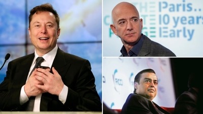 Tesla founder Elon Musk, Amazon's Jeff Bezos and Reliance industries chairman Mukesh Ambani. (Image source: Agencies)