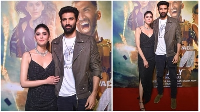 Sanjana Sanghi and Aditya Roy Kapur during the promotions of their film Rashtra Kavach Om. (Varinder Chawla) 