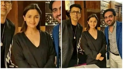 Alia Bhatt with Karan Johar in London.&nbsp;
