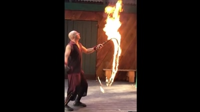 Screenshot of Aaron Bonk cracking and juggling three fire whips in New York's Tuxedo Park. (Instagram/@guinnessworldrecords) Screenshot of Aaron Bonk cracking and juggling three fire whips in New York's Tuxedo Park. (Instagram/@guinnessworldrecords)