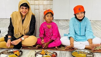 Mandira Bedi with daughter Tara and son Vir. Mandira Bedi with daughter Tara and son Vir. 
