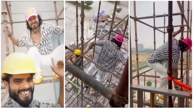 Vidyut Jammwal shares a video him climbing down iron rods to meet a fan. Vidyut Jammwal shares a video him climbing down iron rods to meet a fan.
