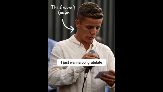 The image, taken from the viral Instagram video, shows the groom's cousin during the witty speech. (Instagram/@twofolkfilms)