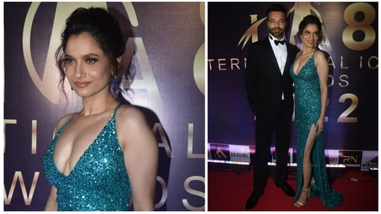 Ankita Lokhande and husband Vicky Jain made a glamorous appearance at the International Iconic Awards in Mumbai on Thursday.  They took home the Jodi of the Year award at the event.  (Varinder Chawla)