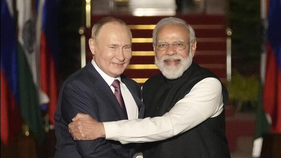 Prime Minister Narendra Modi and Russian President Vladimir Putin reviewed the implementation of decisions made during Putin’s visit to India last December for the annual bilateral summit. (AP)