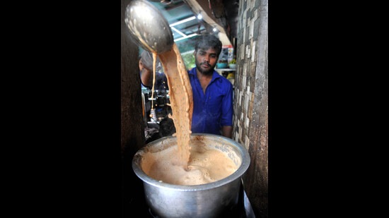 A worker preparing tea at an eatery at Student Centre, Panjab University, Chandigarh on Friday.