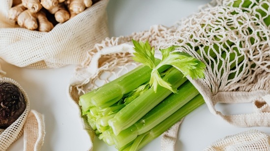 Celery: This too has high water content to ease bloating. It is rich in potassium, which can help control the water retention associated with bloating.(Unsplash)