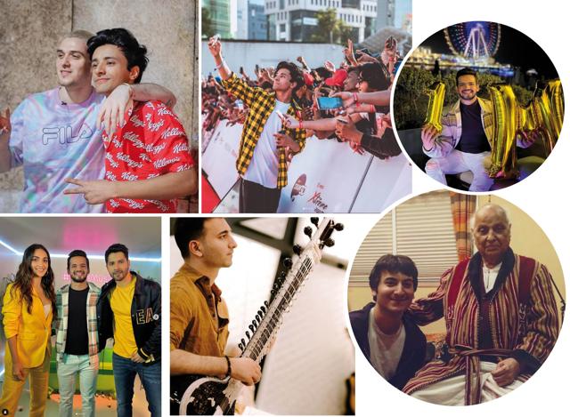 (Clockwise from top left) Aksh Baghla with musician Lauv; Aksh taking pictures with fans; Mayur celebrating when he crossed one million subscribers on YouTube; Rishab Rikhiram Sharma posted a tribute to Pandit Jasraj when he passed away in 2020; Rishab at a recent ‘Sitar for Mental Health’ set in Brooklyn; Mayur with actors Kiara Advani and Varun Dhawan (Clockwise from top left) Aksh Baghla with musician Lauv; Aksh taking pictures with fans; Mayur celebrating when he crossed one million subscribers on YouTube; Rishab Rikhiram Sharma posted a tribute to Pandit Jasraj when he passed away in 2020; Rishab at a recent ‘Sitar for Mental Health’ set in Brooklyn; Mayur with actors Kiara Advani and Varun Dhawan