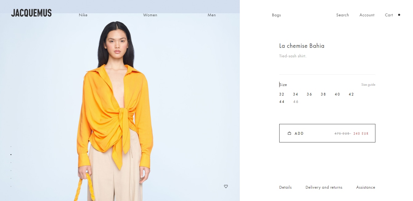 The Jacquemus shirt Mira wore on her Italian holiday.&nbsp; (jacquemus.com)