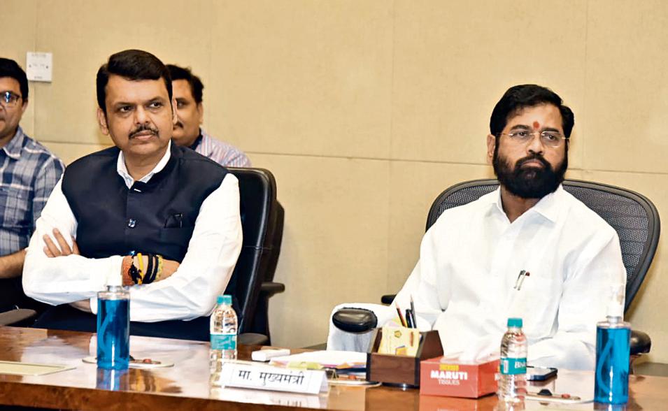 Maharashtra CM Eknath Shinde with state deputy CM Devendra Fadnavis chaired a meeting of the State disaster management department, at Mantralaya in Mumbai on Friday. (ANI Photo/Eknath Shinde Twitter) Maharashtra CM Eknath Shinde with state deputy CM Devendra Fadnavis chaired a meeting of the State disaster management department, at Mantralaya in Mumbai on Friday. (ANI Photo/Eknath Shinde Twitter)