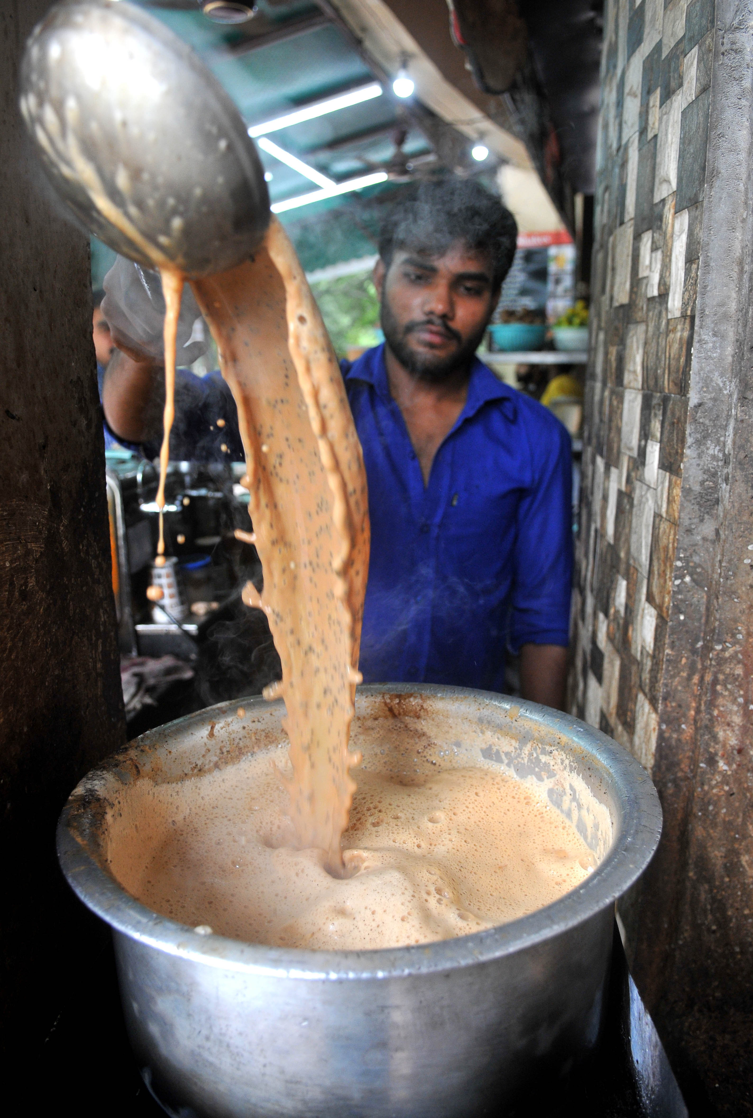 A worker preparing tea at an eatery at Student Centre, Panjab University, Chandigarh on Friday.
