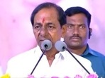 Telangana chief minister KCR speaking on Saturday at an event welcoming Yashwant Sinha to the state.