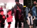 Karan Johar with Yash and Roohi at Mumbai airport. Karan Johar with Yash and Roohi at Mumbai airport.