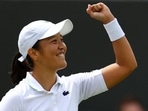 France's Harmony Tan celebrates winning her third round match against Britain's Katie Boulter