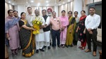 The newly elected members of Panjab University syndicate at the varsity’s administrative block in Chandigarh on Saturday. (Ravi Kumar/HT) The newly elected members of Panjab University syndicate at the varsity’s administrative block in Chandigarh on Saturday. (Ravi Kumar/HT)