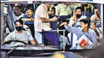 Eknath Shinde and rebel Shiv Sena MLAs leave from the airport after arriving from Goa, in Mumbai, India, on Saturday (Vijay Bate) Eknath Shinde and rebel Shiv Sena MLAs leave from the airport after arriving from Goa, in Mumbai, India, on Saturday (Vijay Bate)