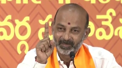 Telangana BJP chief Bandi Sanjay Kumar addresses a press conference. (Twitter/ANI) Telangana BJP chief Bandi Sanjay Kumar addresses a press conference. (Twitter/ANI)