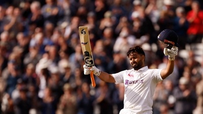 Rishabh Pant celebrates reaching his century against England. (Action Images via Reuters)