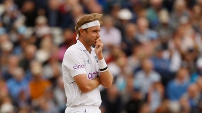 England's Stuart Broad reacts (Action Images via Reuters)