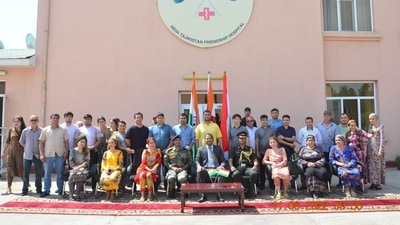 The staff of India-Tajikistan Friendship Hospital at Bokhtar, near Dushanbe pose for a photograph. The staff of India-Tajikistan Friendship Hospital at Bokhtar, near Dushanbe pose for a photograph.